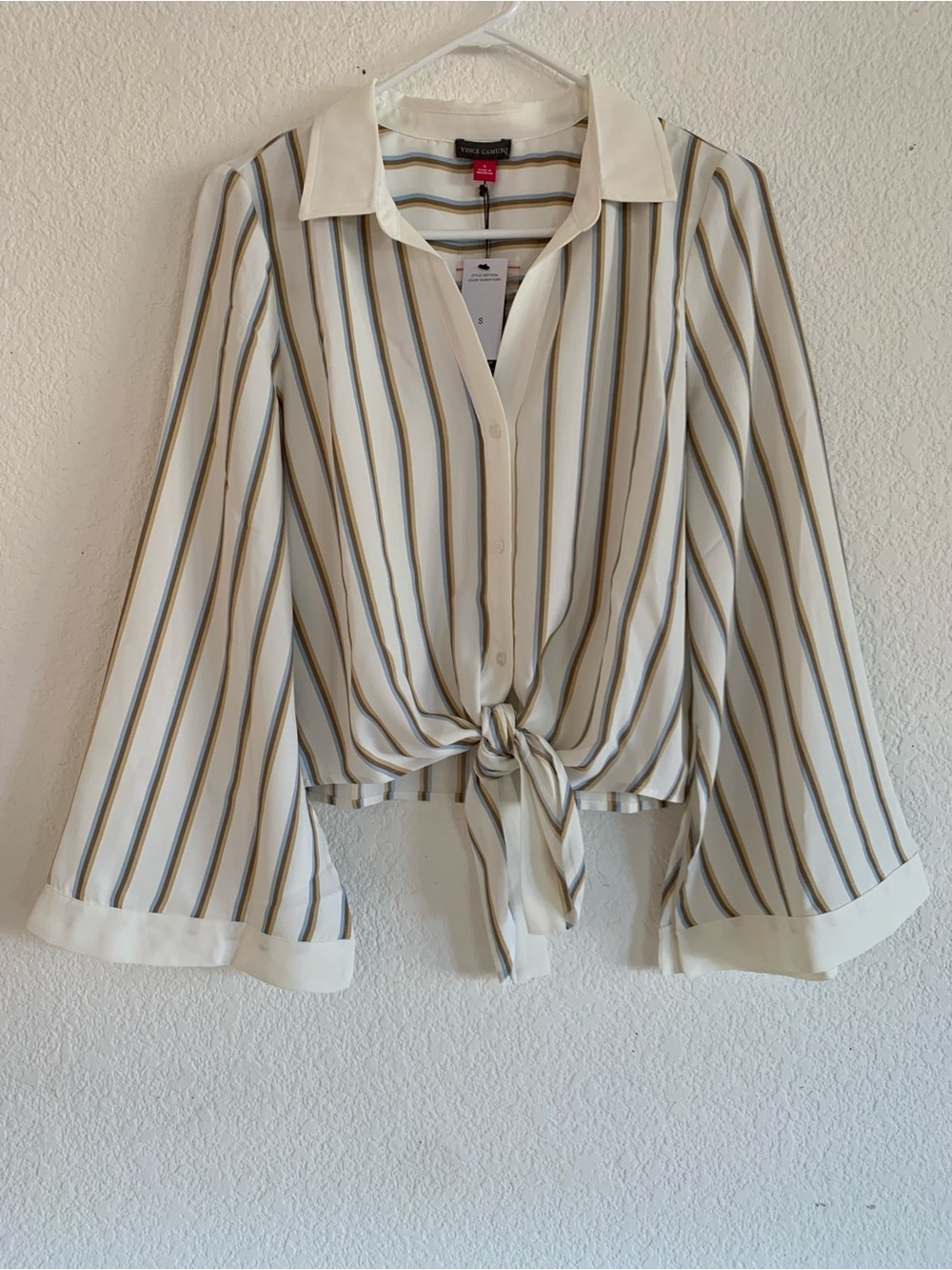 Vince Camuto Cream Striped Tie-Front Blouse